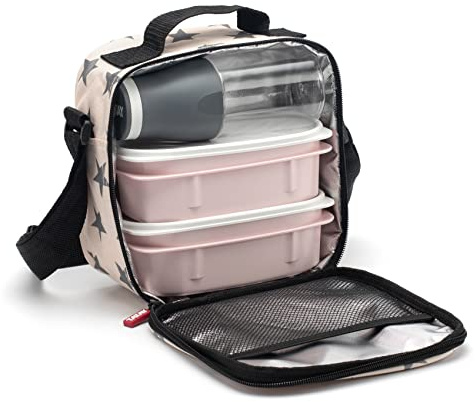TATAY Borsa Termica Porta Pranzo Impermeabile - Urban Food&Drink Casual 3L | 2 Contenitori 0,5L + 1 Bottiglia 0,4L | Triplo Strato Isolante, Semirigida | Tasca Interna | 22,5x10x22 cm, Rosa con Stelle