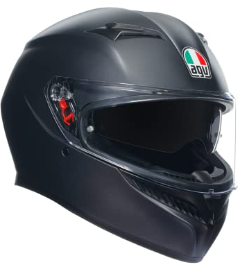 AGV - K3 E2206 MPLK Motorradhelm, Herren Integralhelm, ECE Vollvisierhelm mit Schweißabsorption, Spoiler, Lüftungsschlitzen und Kratzfestem UV-Visier, mit Intercom Ready, Schwarz