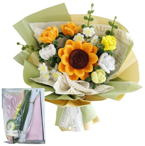 Sonnenblumen-Pfeifenreiniger zum Basteln,30 cm,bunte,flexible Chenille-Stiele,inklusive Blumenstab,Klebeband,Bastelkleber,Blumen-Zellophanbeutel,Band,Bastelzubehör für selbstgemachte,Stil 1