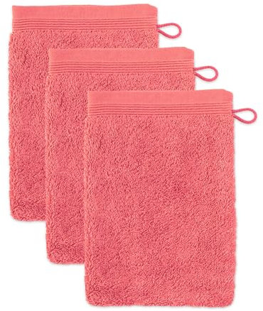 Möve Superwuschel Waschhandschuh 15 x 20 cm aus 100% Baumwolle, Coral 3er Set