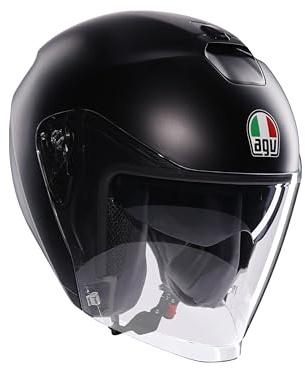 AGV - IRIDES E2206, Motorrad Jet-Helmet, Unisex, Helm mit Kratzfestes Visier mit UV-Schutz, Matt Black, L