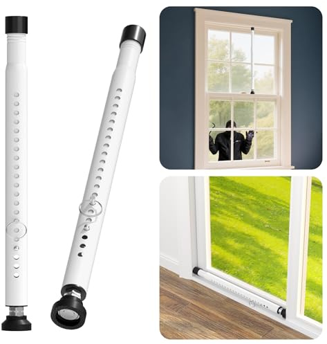 Window Locks & Sliding Door Security Bar, 2 Pack Adjustable Child Safety Lock for Up/Down/Horizontal Windows & Sliding Glass Doors from Inside, for Apartment & Patio (17-50 Inch)
