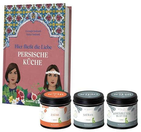 Rimoco Gewürze Geschenkset aus 3 Bio Gewürzen + Das Kochbuch Hier fließt die Liebe - Gewürze Set bestehend aus Bio Zatar 50g, Bio Safran 1g und Bio Rosenblütenblätter 10g