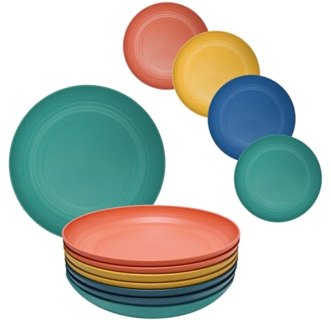 Worown 8 Stuck Unzerbrechliche Speiseteller Set, Teller aus Kunststoff, 25cm Tiefe Leichte Camping Picknick Teller für Nudeln or Salat, Zuhause Mikrowelle und Spülmaschinenfest