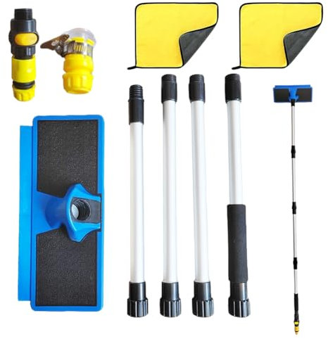 Teleskop Waschbürste mit Wasseranschluss, Autowaschbürste mit Teleskopstiel, Auto Waschbürste Teleskop mit 2 Stück Autowaschtuch, Waschbürste 160cm, für Caravan, Auto, LKW, Bus, Van, Wohnmobil