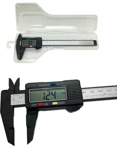 jj-shop24 Digitaler Messschieber, Schieblehre Messlehre, 0-150 mm, Digital LCD Display, Kohlefaser Kunststoff, Caliper Lehre für Außen, Tiefen und Schrittmessung