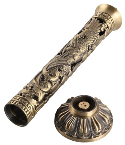 Tiardey Incense Tower Burner Incense Stick Holder Bronze Tone Dragon Phoenix Relief Incense Burner Holder Craft Ornaments Tea Room Decoration