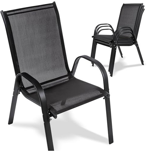 Campela Gartenstühle 2 Stück Textilene - Stapelbar, Pulverbeschichtetes Metall, Wetterfest, bis 150 kg Belastbarkeit, für Terrasse, Balkon, Garten, Dunkelgrau, Modell CA0151