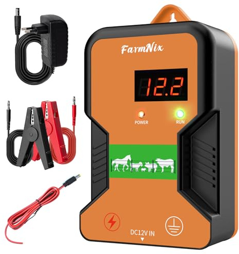 15KM Clôture Électrique pour Bétail Animaux, Électrificateur de Clôture Électrique, Haute Puissance 12V 2.0J 10 Miles, Cloture Electrique pour une Protection Parfaite pour Chevaux Moutons Pâturages