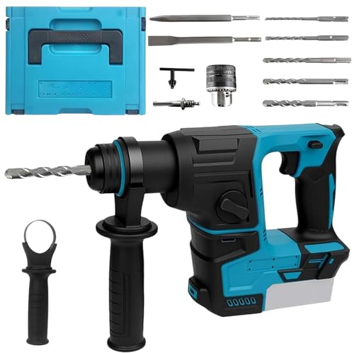 Cordless Hammer Drill 1300W Brushless Motor Electric Rotary Hammer Drill Compatible with Makita 21V Battery, Drilling & Chisel Hammer with 7 PCS Bits, Electric Tool for Home Garden DIY, No Battery