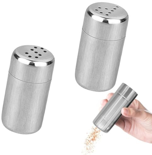 YUVKIN 2 Pezzi mini saliera da viaggio, porta sale e pepe in acciaio inox, piccolo con coperchio, saliera e pepiera per spezie, set sale e pepe per ristoranti, campeggio e barbecue (5 ml)