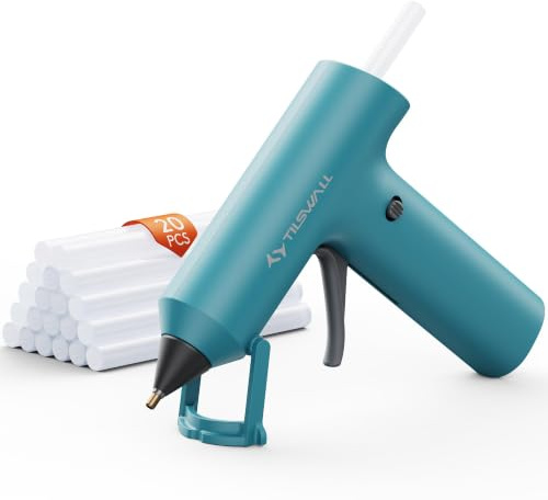 Tilswall W106s Cordless Hot Glue Gun, 90s Fast Heating Mini Glue Gun with Leak-Proof Nozzle, with 2Ah USB-C Rechargeable, 20 Premium Glue Sticks for DIY Crafts, Home Repairs W106s Blue