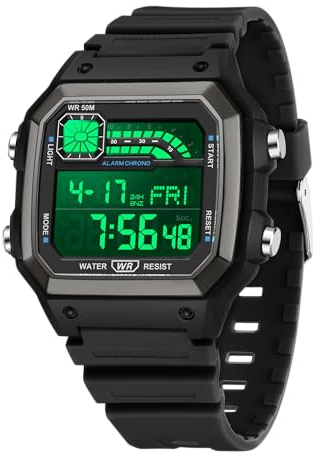 BIEWO Men's Digital Watch Square Sport Waterproof Watches for Men Outdoor Simple Fashion Cool Watch Dual Time LED Luminous Alarm Stopwatch Wrist Watches