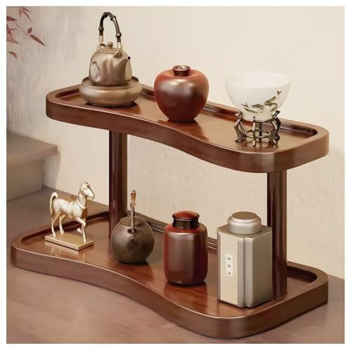 AIRCADIA Organizador de té, decoración de bambú de 2 niveles, estantería pequeña para perfumes, organizador de cosméticos y accesorios, estante de especias de pie para cocina, estantería decorativa