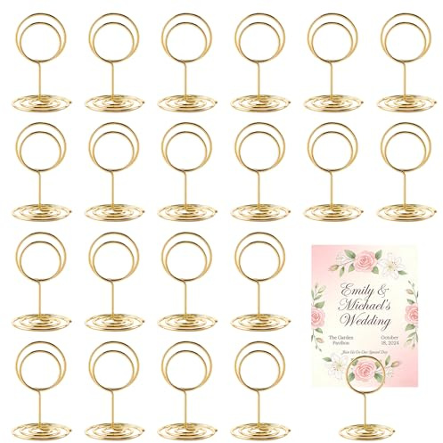 ZOSIGN 20 Piezas Soportes para Números de Mesa, 5CM Mini Portatarjetas de Lugar Dorados, Titulares de Números de Mesa Metal, Soporte Numero de Mesa para Mesa, Bodas, Restaurantes, Fiestas, Oficinas