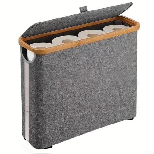 Comgooldool Cesta de papel higiénico de gran capacidad, plegable, de tela Oxford, para organizador de baño, capacidad para 12 rollos, montaje para decoración, color beige (gris)