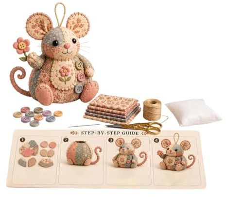 Kit de bricolaje de ratón de patch-work, con bonito diseño de de ratón, 15 x 10 cm, juego de bordado para principiantes, artesanía de bordado de animales, diseño de costura decorativa suave