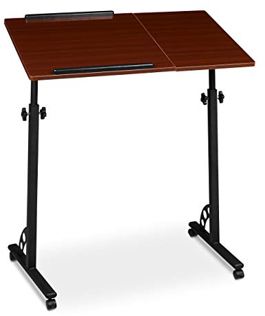 Relaxdays Laptoptisch groß höhenverstellbar H x B x T: 110 x 80 x 50 cm Mobiles Rednerpult mit Rollen zum Bremsen für Notebook mit Ablage für Beamer, große Laptops, Mäuse etc, Mahagoni (braun)