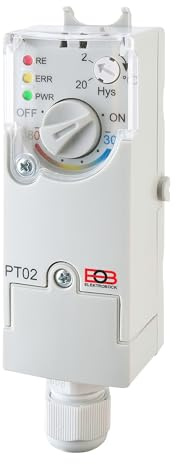ELEKTROBOCK PT02 Anlegethermostat | Elektronischer Temperaturregler 230V mit integriertem Fühler & Einstellbarer Hysterese | Für Heizungsrohre konzipiert/für Pumpensteuerung geeignet