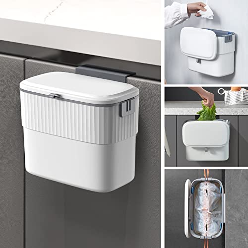 ELPHECO Poubelle de cuisine – Poubelle à suspendre avec couvercle, poubelle murale de 7 litres pour porte d'armoire de cuisine, petite poubelle sous évier pour placard, salle de bain