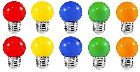 ZFQ Farbige 2W E27 G45 LED Glühbirne e27 Beleuchtung Leuchtmittel, Bunte Glühbirnen für Hochzeit Halloween Weihnachten Party Bar, Gemischte Farben Rot Gelb Blau Grün Orange 10 Stück