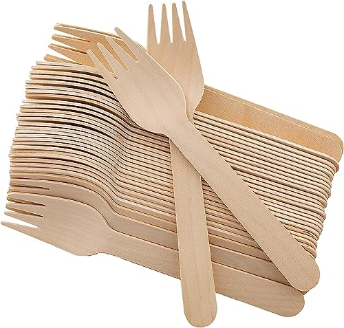 100 x Disposable Wooden Forks – 16 cm Birchwood Eco-Friendly Cutlery | Biodegradable, Plastic-Free, BPA-Free, Food-Safe Compostable Bulk Forks for Parties, Weddings, BBQs, Picnics & Catering
