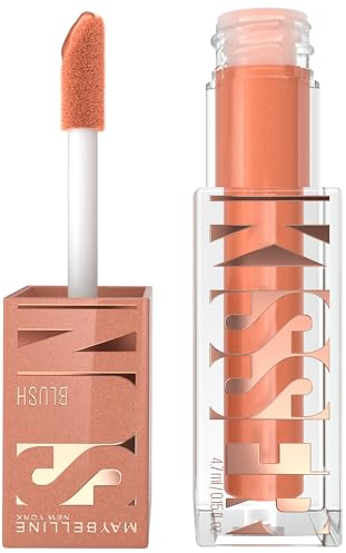 Maybelline New-York - Blush liquido illuminante multiuso - Blush, Highlighter e Bronzer, buona miniera, tintura abbronzata - Trucco Glowy - SUNKISSER - Tonalità Downtown Rush - 4,7 ml