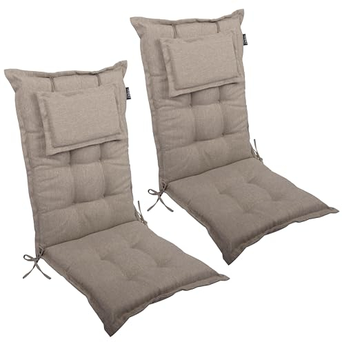 LILENO HOME Gartenstuhl Auflagen als [2er Set - Hochlehner] in Taupe Y - Bequeme Liegen als Sitzauflagen für Gartenmöbel - Stuhlkissen für Gartenstühle und Klappstühle MAR