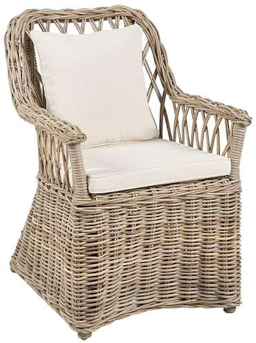Beliani Poltrona da giardino in rattan naturale con cuscini in cotone bianco