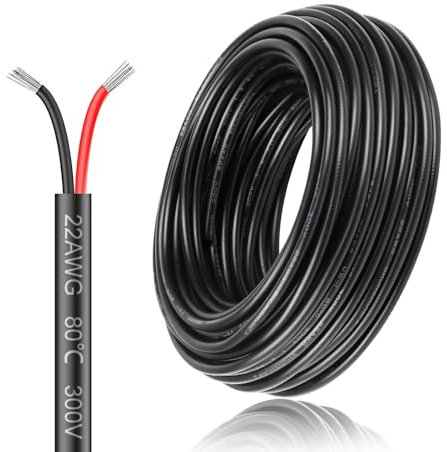 22AWG 2x0,3mm² 10Meter Elektrokabel 2-adrig Kabel, 5V/12V/24V Erdkabel verzinnte Kupferkabel, 300V flexibel und weich Stromkabel hohe Temperaturbeständigkeit Verlängerungskabel 10m