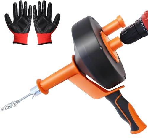Desatascador Tuberias Profesional, Sirga Desatascar Tuberias de 7.6M con Adaptador para Taladro, Desatascador de Fontanería con Guantes de Trabajo, Uso Manual o Motorizado para Cocina, Fregadero