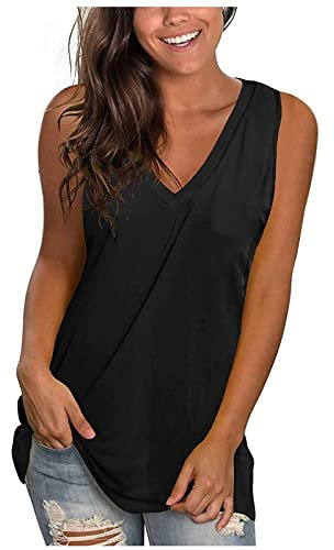 Dyhxuan Camiseta de tirantes para mujer, versátil, monocolor, informal, cuello de pico, camiseta de verano sin mangas, camiseta ligera de algodón, camiseta de tirantes básica, estilo sencillo,