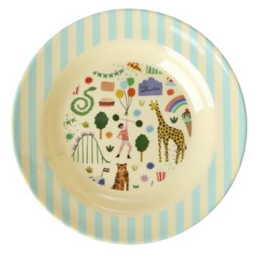 ReWu Rice Melamin Tiefer Teller Mint - Fun Fair Print - Rund Kinderteller Campinggeschirr Kindergeschirr Bruchfest Speiseteller Kinder Camping Bruchsicher BPA-Frei Ø 20 cm