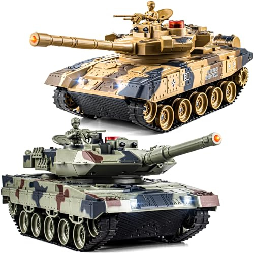 Carro Armato RC, 1/24 Telecomando Carro Armato, Russo T90 e Leopard II Serbatoio Telecomandato 2,4 GHz con Luce e Fumo, Giocattolo Carro Armato, Adatto per Bambini dai 6 Anni in Su, Regalo Ragazzi