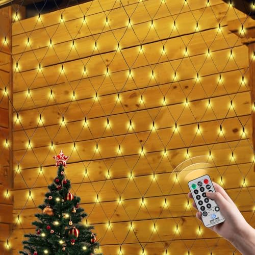 SALCAR Anti-Rust LED Light Net 3 x 2 m, Outdoor Christmas Lights 31 V Safety Power Supply, Bush 204 LED Fairy Lights Indoor and Outdoor for Christmas, Party, Birthday, Wedding - Warm White (1x1m)