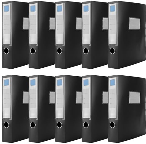 FUNSUEI 10 raccoglitori ad anelli A4 nero, larghezza 5,5 cm, formato A4, in plastica, per ufficio