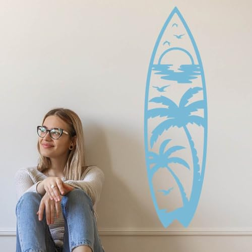 SUPERDANT Surfbräda kokosnötsträd väggklistermärken surfbräda väggdekor sommarklistermärke med kokosnötsträd vinylkonstdekaler för sovrum vardagsrum TV-bakgrund sommarfest tillbehör dekorationer