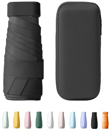 Yanrunce Mini Parapluie Pliant, Parapluie de Voyage Compact et Léger, Mini Parapluie à 6 Nervures avec Housse de Capsule Pour Hommes Et Femmes (Noir)