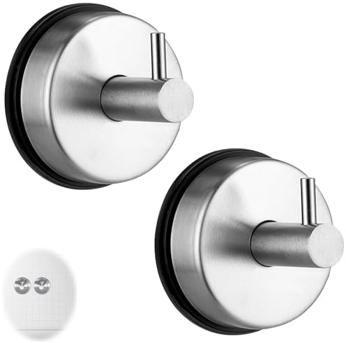 2 Piezas Gancho Ventosa para Toalla, Ganchos Ventosa 304 Acero Inoxidable Extra Fuerte Colgador De Pared Sin Taladro Fáciles de Instalar para Cocina Baño Colgar Toallas Ducha Puerta Ventana (Plata)