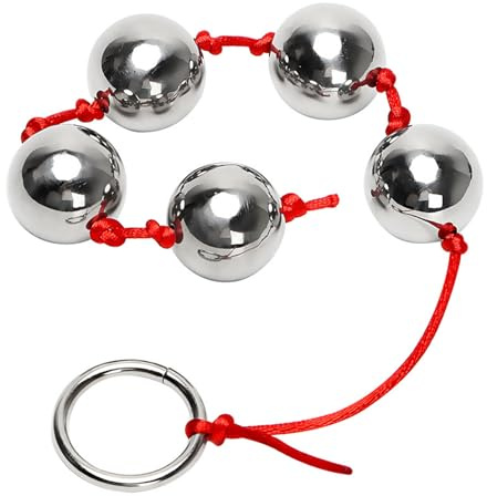 Bolas anales BDSMAGE, tapón anal de acero inoxidable con 5 bolas, cadena anal con anillo de seguridad, expansor anal, juguete sexual con cola de consolador y cuentas anales (Rojo)