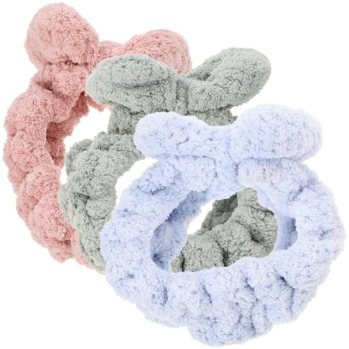 OFFIGAM Bandeaux Élastiques en Peluche 3pcs pour Soins Peau et Maquillage, Bandeaux Confortables et Ajustés pour Femmes en Bain ou Sport