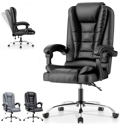 EveryKip Silla de Oficina Profesional con Respaldo Alto Negro – Sillón Acolchado y Reclinable, Cojín Lumbar, Altura Ajustable y Ruedas Silenciosas para Estudiar o Trabajar en Oficina y Casa Escritorio