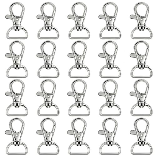 QZKJQDD 20 stycken silver svängbar karbinhake nyckelring med D-ring, vridbar 360° roterbar, inre bredd 13 mm nyckelkarbinhake för ryggsäck, handväska, gör-det-själv