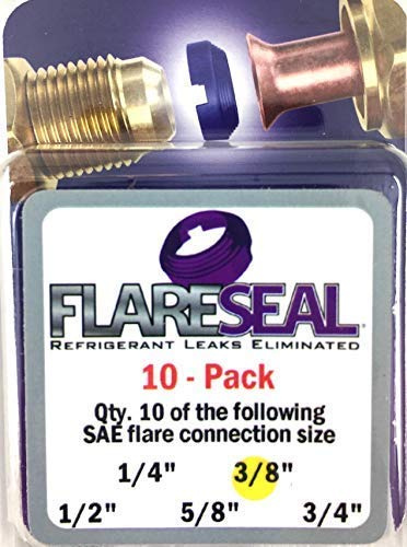 FlareSeal® 3/8 - 10 Pack Model FS06-10PK Leak Free 3/8” SAE Flare Seal Fitting - Refrigeration, HVAC, Flare Leak, Ductless, Schrader Valve, Mini Split or VRV applications (3/8, 10 Pack) j