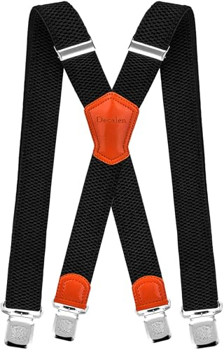 Decalen Bretelle Uomo Eleganti Extra Forte Clip Taglia Unica per Uomini e Donne Grandi e alti Larghezza Regolabile di 4 cm e Forma a X Elastica (Nero 1)