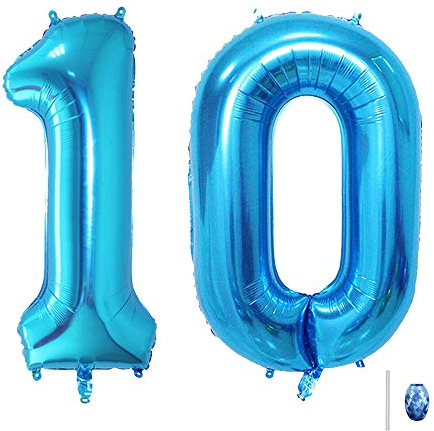 Huture 2 Luftballons Zahl 10 Figuren Aufblasbar Helium Folienballon Große Folienmylar Ballons Riesen Blau Ballons 40 Zoll Luftballons Zahl für Geburtstag Party Dekoration Abschlussball XXL 100cm