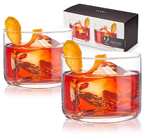 Viski Crystal Negroni Tumblers Set of 2, Lead-Free Premium Crystal Glass, Stylish Lowball Cocktail Glasses, Cocktail Glass Gift Set, 8oz (237ml)
