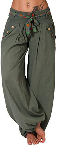 Italy Moda Haremshose Aladinhose Pumphosen Sommerhose Hose Uni/Blume Gürtel XS-L (XS-L, Oliv Uni)