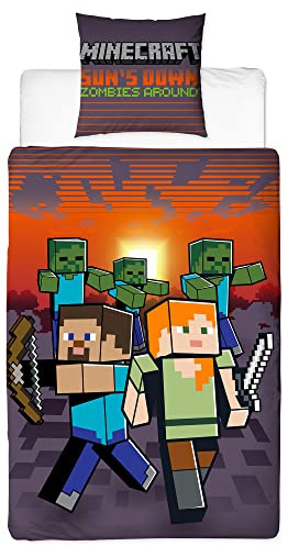 Minecraft - Biancheria da letto double-face, 135 x 200 + 80 x 80 cm, 100% cotone rinforzato, qualità TNT Zombie Crafting Skeld, Creeper Enderman Enderdrache con chiusura lampo