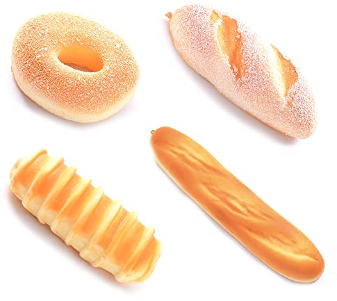YANRU 4 Pcs Fake Bread, Brot Dekoration, Simulation Brot, Baguette, Donut, Imitations, Ornament, Dekoration für Bäckerei, Schaufenster, Home Party, Foto-Requisiten (1)